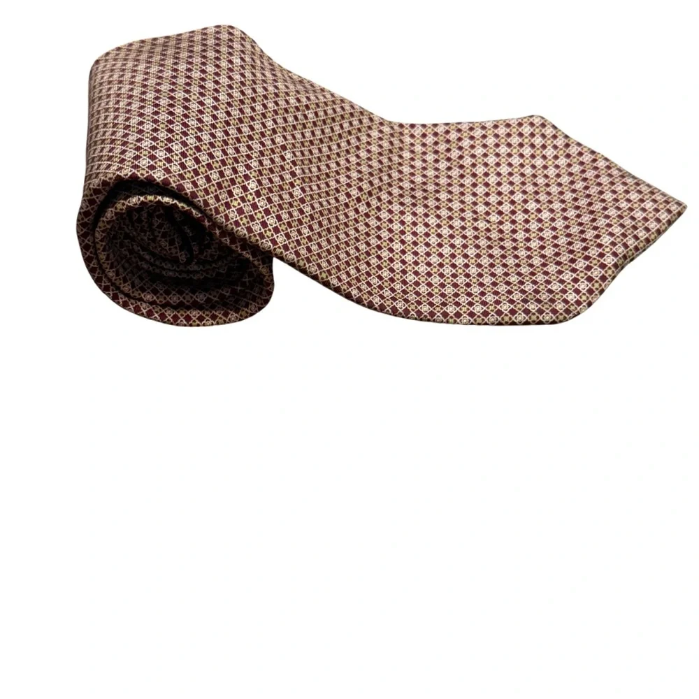 Vintage Silk Necktie Burgundy‎ Gold Geometric Made in USA Classic Style